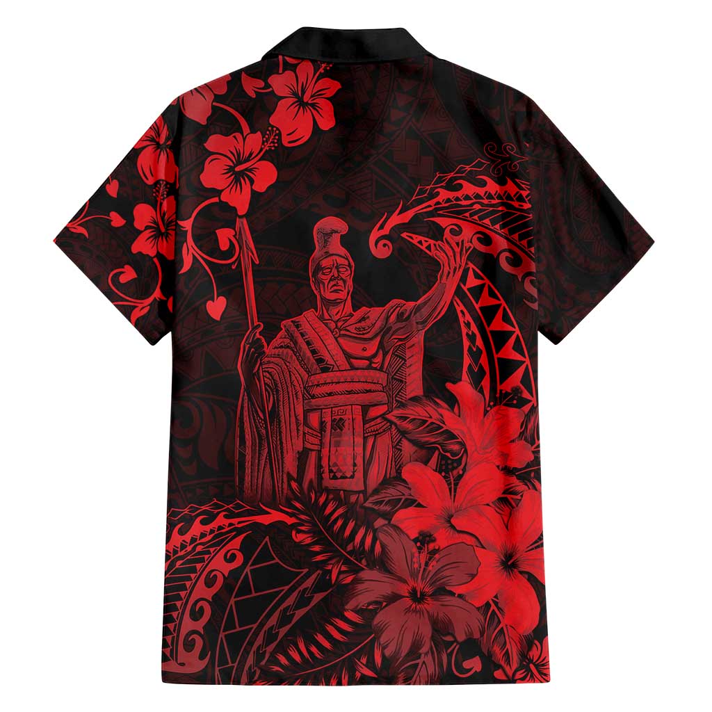 Hawaii King Kamehameha Day Family Matching Off Shoulder Maxi Dress and Hawaiian Shirt Polynesian Pattern Mix Hibiscus Red
