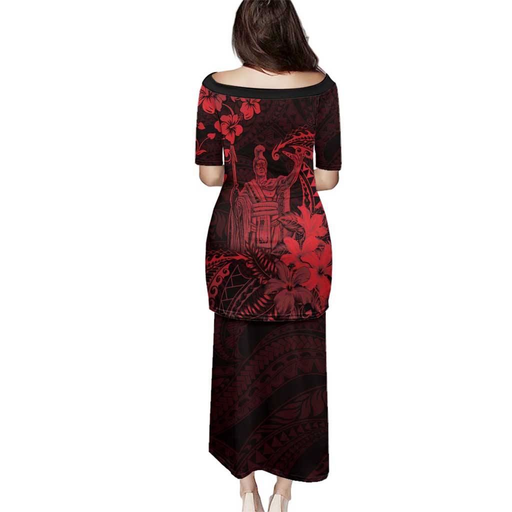 Hawaii King Kamehameha Day Family Matching Puletasi and Hawaiian Shirt Polynesian Pattern Mix Hibiscus Red