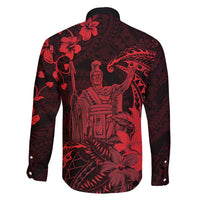 Hawaii King Kamehameha Day Family Matching Short Sleeve Bodycon Dress and Hawaiian Shirt Polynesian Pattern Mix Hibiscus Red LT05 - Polynesian Pride