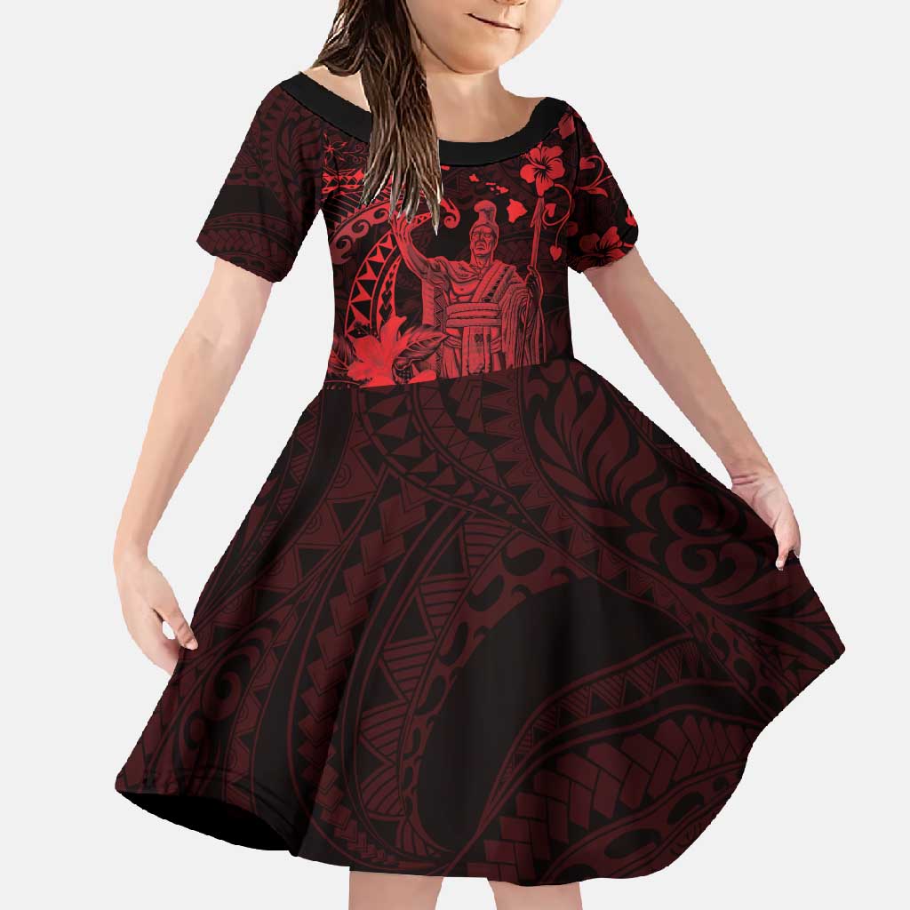 Hawaii King Kamehameha Day Family Matching Summer Maxi Dress and Hawaiian Shirt Polynesian Pattern Mix Hibiscus Red