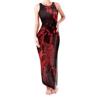 Hawaii King Kamehameha Day Family Matching Tank Maxi Dress and Hawaiian Shirt Polynesian Pattern Mix Hibiscus Red LT05 Mom's Dress Red - Polynesian Pride