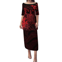 Hawaii King Kamehameha Day Puletasi Polynesian Pattern Mix Hibiscus Red