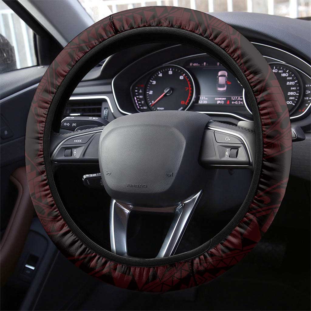 Hawaii King Kamehameha Day Steering Wheel Cover Polynesian Pattern Mix Hibiscus Red