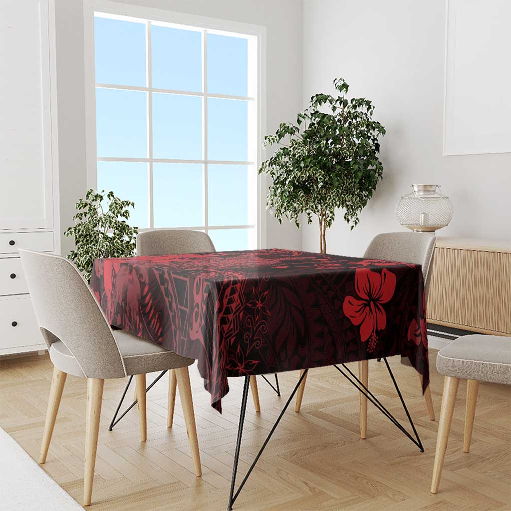 Hawaii King Kamehameha Day Tablecloth Polynesian Pattern Mix Hibiscus Red