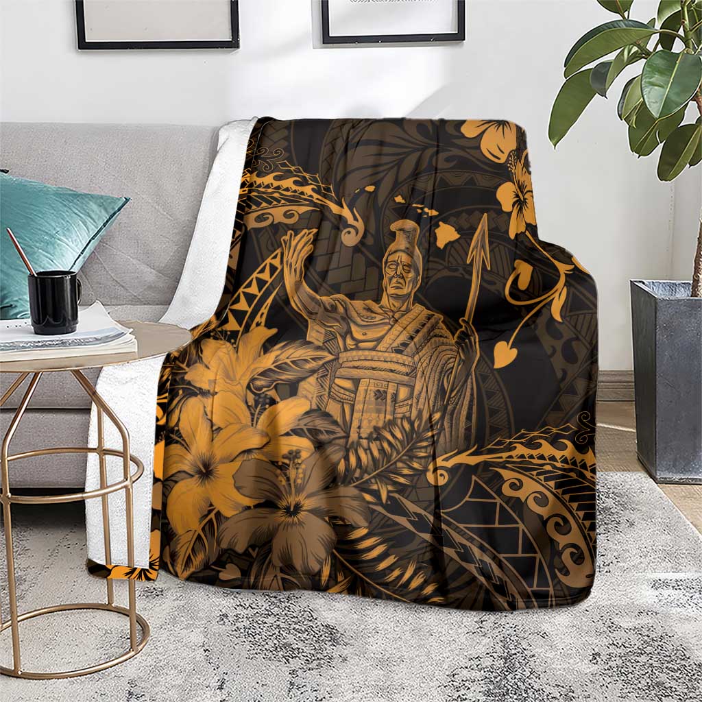 Hawaii King Kamehameha Day Blanket Polynesian Pattern Mix Hibiscus Gold