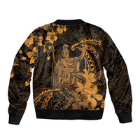 Hawaii King Kamehameha Day Bomber Jacket Polynesian Pattern Mix Hibiscus Gold