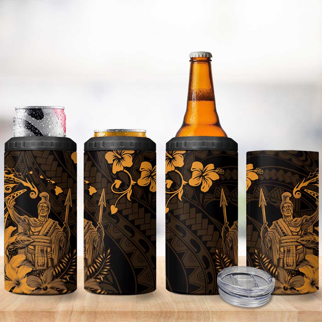 Hawaii King Kamehameha Day 4 in 1 Can Cooler Tumbler Polynesian Pattern Mix Hibiscus Gold LT05 - Polynesian Pride