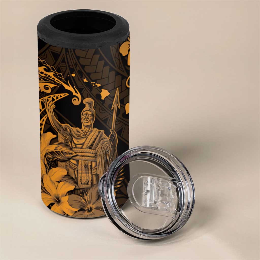 Hawaii King Kamehameha Day 4 in 1 Can Cooler Tumbler Polynesian Pattern Mix Hibiscus Gold LT05 - Polynesian Pride