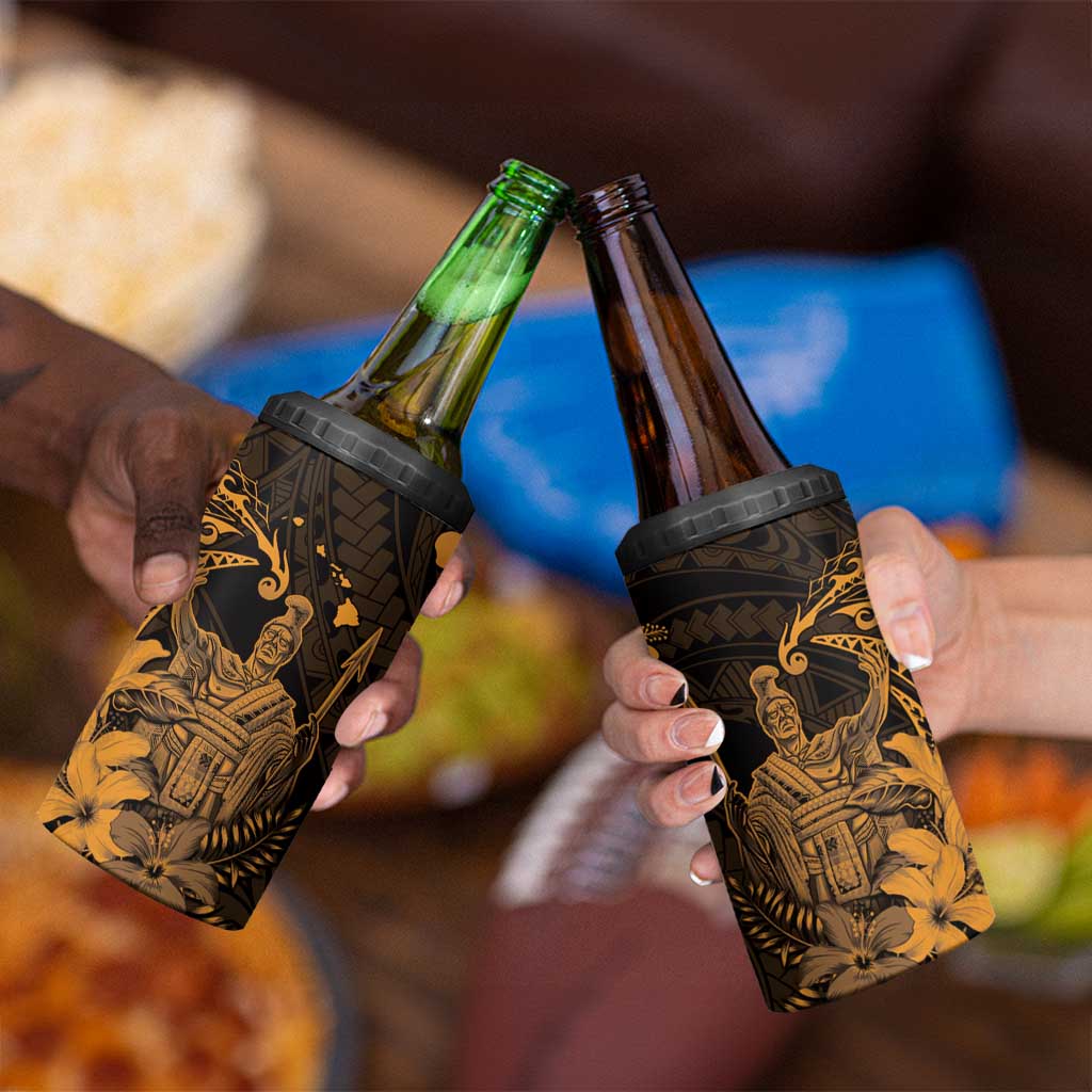 Hawaii King Kamehameha Day 4 in 1 Can Cooler Tumbler Polynesian Pattern Mix Hibiscus Gold LT05 - Polynesian Pride