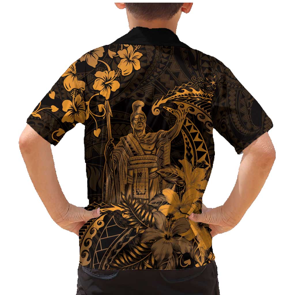 Hawaii King Kamehameha Day Family Matching Mermaid Dress and Hawaiian Shirt Polynesian Pattern Mix Hibiscus Gold LT05 - Polynesian Pride
