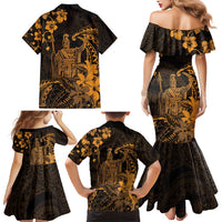 Hawaii King Kamehameha Day Family Matching Mermaid Dress and Hawaiian Shirt Polynesian Pattern Mix Hibiscus Gold LT05 - Polynesian Pride