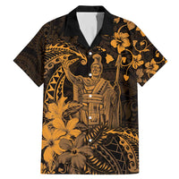 Hawaii King Kamehameha Day Family Matching Mermaid Dress and Hawaiian Shirt Polynesian Pattern Mix Hibiscus Gold LT05 Dad's Shirt - Short Sleeve Gold - Polynesian Pride