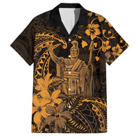 Hawaii King Kamehameha Day Family Matching Tank Maxi Dress and Hawaiian Shirt Polynesian Pattern Mix Hibiscus Gold LT05 Dad's Shirt - Short Sleeve Gold - Polynesian Pride