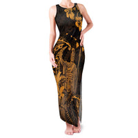 Hawaii King Kamehameha Day Family Matching Tank Maxi Dress and Hawaiian Shirt Polynesian Pattern Mix Hibiscus Gold LT05 Mom's Dress Gold - Polynesian Pride