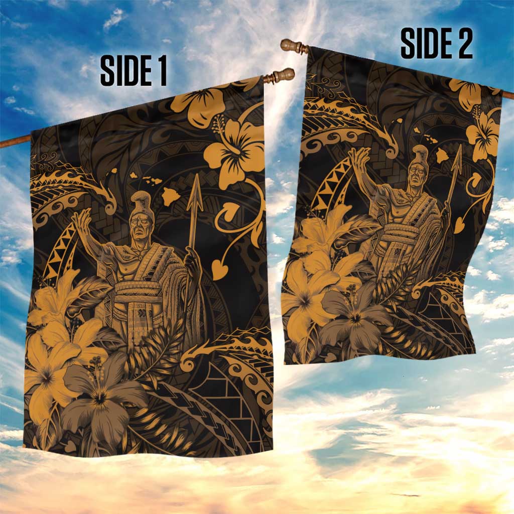 Hawaii King Kamehameha Day Garden Flag Polynesian Pattern Mix Hibiscus Gold