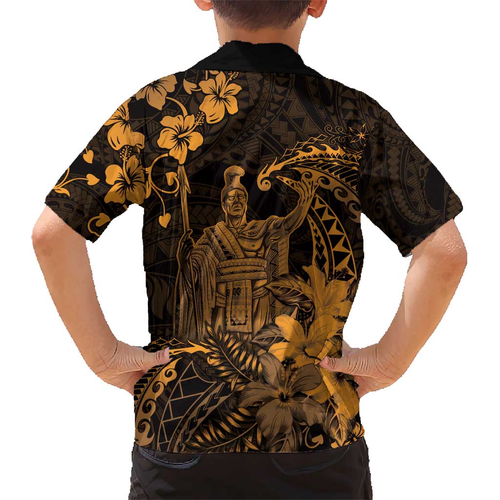 Hawaii King Kamehameha Day Hawaiian Shirt Polynesian Pattern Mix Hibiscus Gold