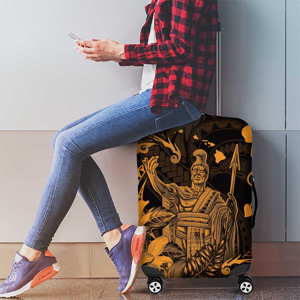 Hawaii King Kamehameha Day Luggage Cover Polynesian Pattern Mix Hibiscus Gold