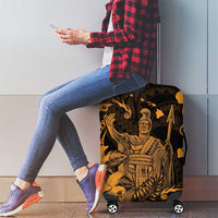 Hawaii King Kamehameha Day Luggage Cover Polynesian Pattern Mix Hibiscus Gold