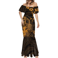 Hawaii King Kamehameha Day Mermaid Dress Polynesian Pattern Mix Hibiscus Gold LT05 - Polynesian Pride