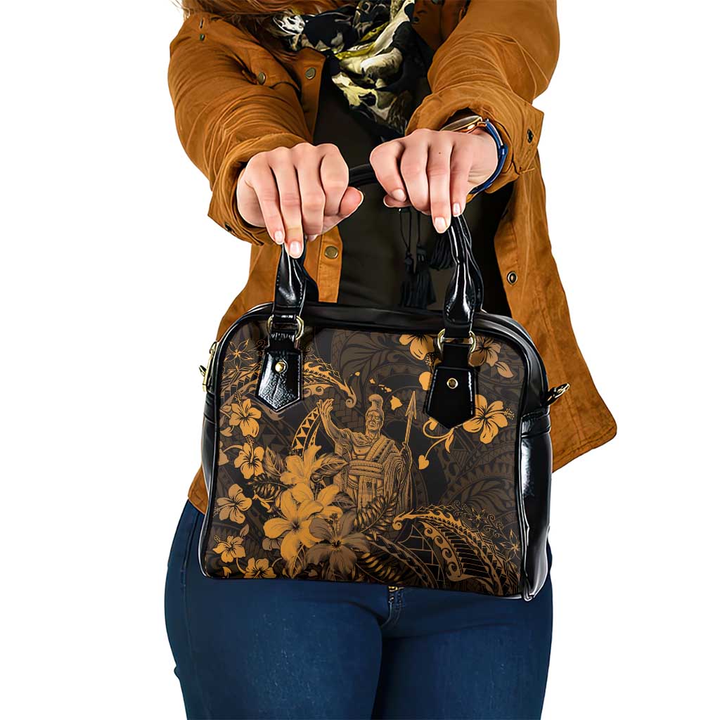 Hawaii King Kamehameha Day Shoulder Handbag Polynesian Pattern Mix Hibiscus Gold