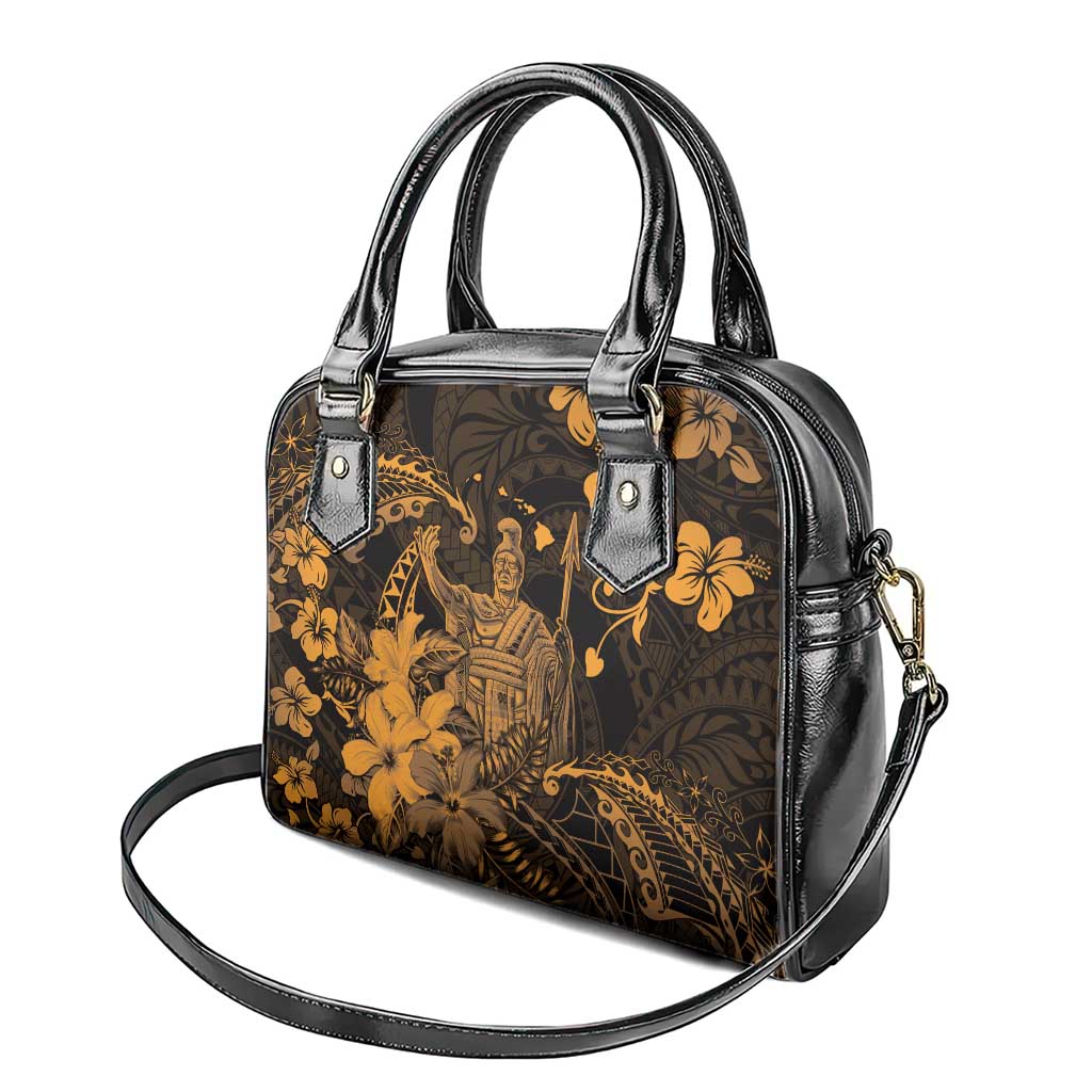 Hawaii King Kamehameha Day Shoulder Handbag Polynesian Pattern Mix Hibiscus Gold