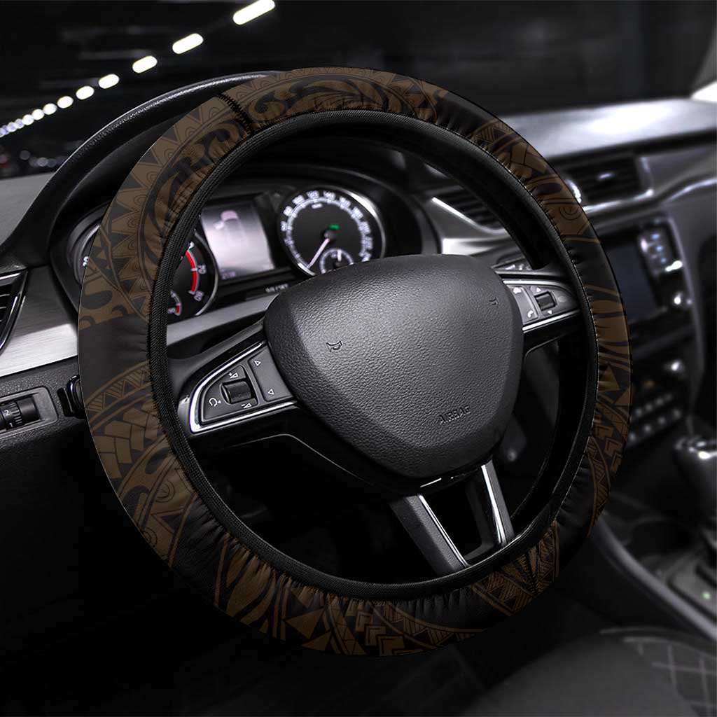 Hawaii King Kamehameha Day Steering Wheel Cover Polynesian Pattern Mix Hibiscus Gold