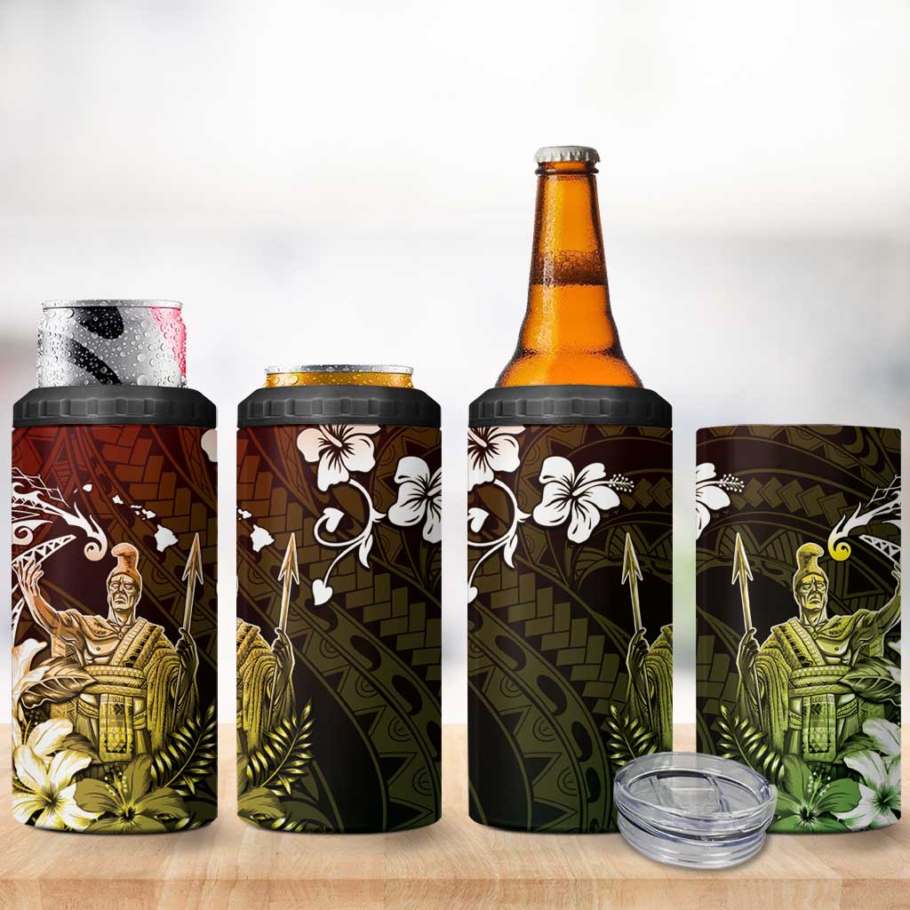 Hawaii King Kamehameha Day 4 in 1 Can Cooler Tumbler Polynesian Pattern Mix Hibiscus Reggae
