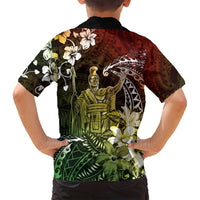 Hawaii King Kamehameha Day Family Matching Long Sleeve Bodycon Dress and Hawaiian Shirt Polynesian Pattern Mix Hibiscus Reggae LT05 - Polynesian Pride