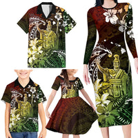 Hawaii King Kamehameha Day Family Matching Long Sleeve Bodycon Dress and Hawaiian Shirt Polynesian Pattern Mix Hibiscus Reggae LT05 - Polynesian Pride