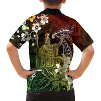 Hawaii King Kamehameha Day Family Matching Off The Shoulder Long Sleeve Dress and Hawaiian Shirt Polynesian Pattern Mix Hibiscus Reggae LT05 - Polynesian Pride