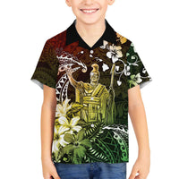 Hawaii King Kamehameha Day Family Matching Off The Shoulder Long Sleeve Dress and Hawaiian Shirt Polynesian Pattern Mix Hibiscus Reggae LT05 Son's Shirt Reggae - Polynesian Pride