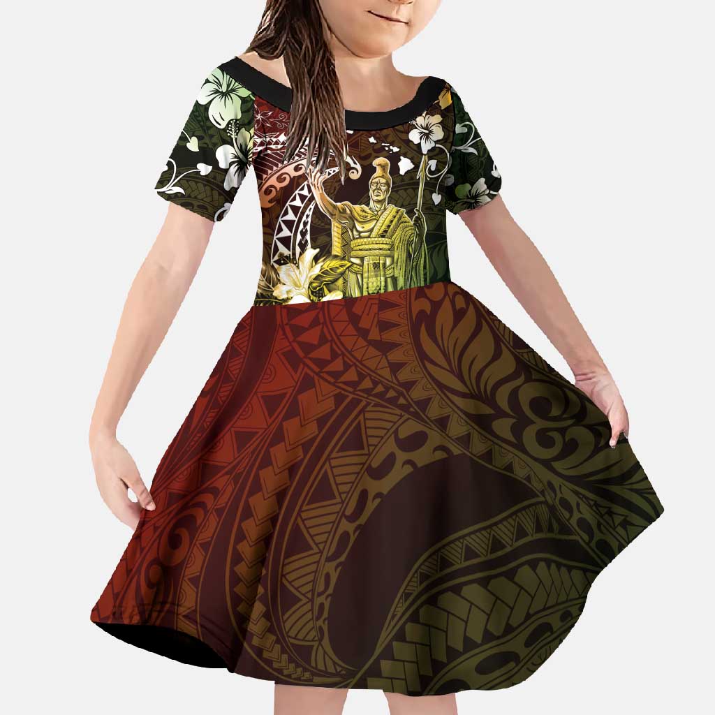Hawaii King Kamehameha Day Family Matching Off Shoulder Maxi Dress and Hawaiian Shirt Polynesian Pattern Mix Hibiscus Reggae
