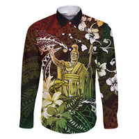 Hawaii King Kamehameha Day Family Matching Short Sleeve Bodycon Dress and Hawaiian Shirt Polynesian Pattern Mix Hibiscus Reggae LT05 Dad's Shirt - Long Sleeve Reggae - Polynesian Pride
