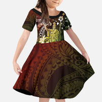 Hawaii King Kamehameha Day Family Matching Tank Maxi Dress and Hawaiian Shirt Polynesian Pattern Mix Hibiscus Reggae LT05 Daughter's Dress Reggae - Polynesian Pride