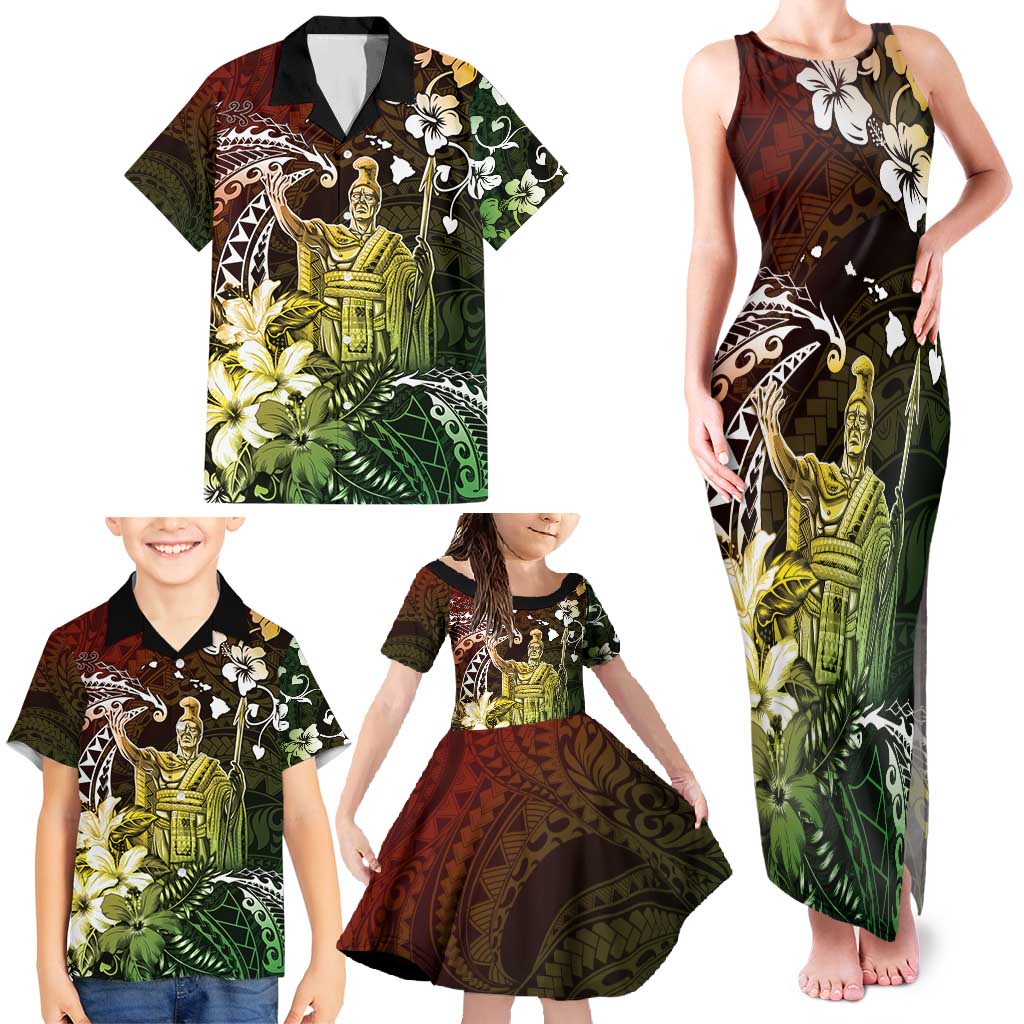 Hawaii King Kamehameha Day Family Matching Tank Maxi Dress and Hawaiian Shirt Polynesian Pattern Mix Hibiscus Reggae LT05 - Polynesian Pride