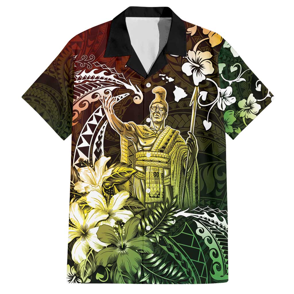 Hawaii King Kamehameha Day Hawaiian Shirt Polynesian Pattern Mix Hibiscus Reggae