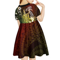 Hawaii King Kamehameha Day Kid Short Sleeve Dress Polynesian Pattern Mix Hibiscus Reggae LT05 - Polynesian Pride