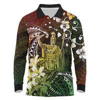 Hawaii King Kamehameha Day Long Sleeve Polo Shirt Polynesian Pattern Mix Hibiscus Reggae LT05 Reggae - Polynesian Pride