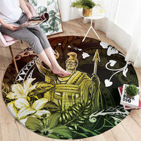 Hawaii King Kamehameha Day Round Carpet Polynesian Pattern Mix Hibiscus Reggae