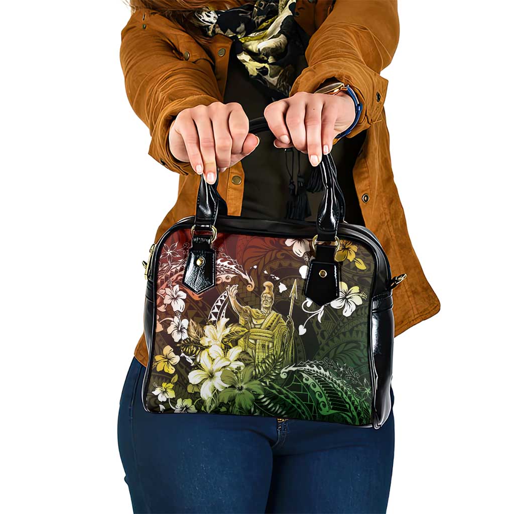 Hawaii King Kamehameha Day Shoulder Handbag Polynesian Pattern Mix Hibiscus Reggae