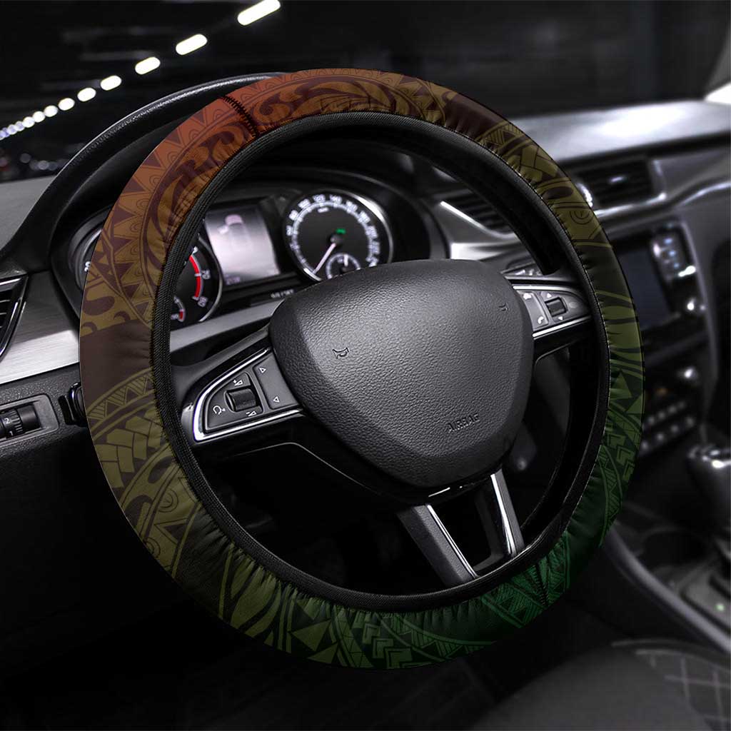 Hawaii King Kamehameha Day Steering Wheel Cover Polynesian Pattern Mix Hibiscus Reggae