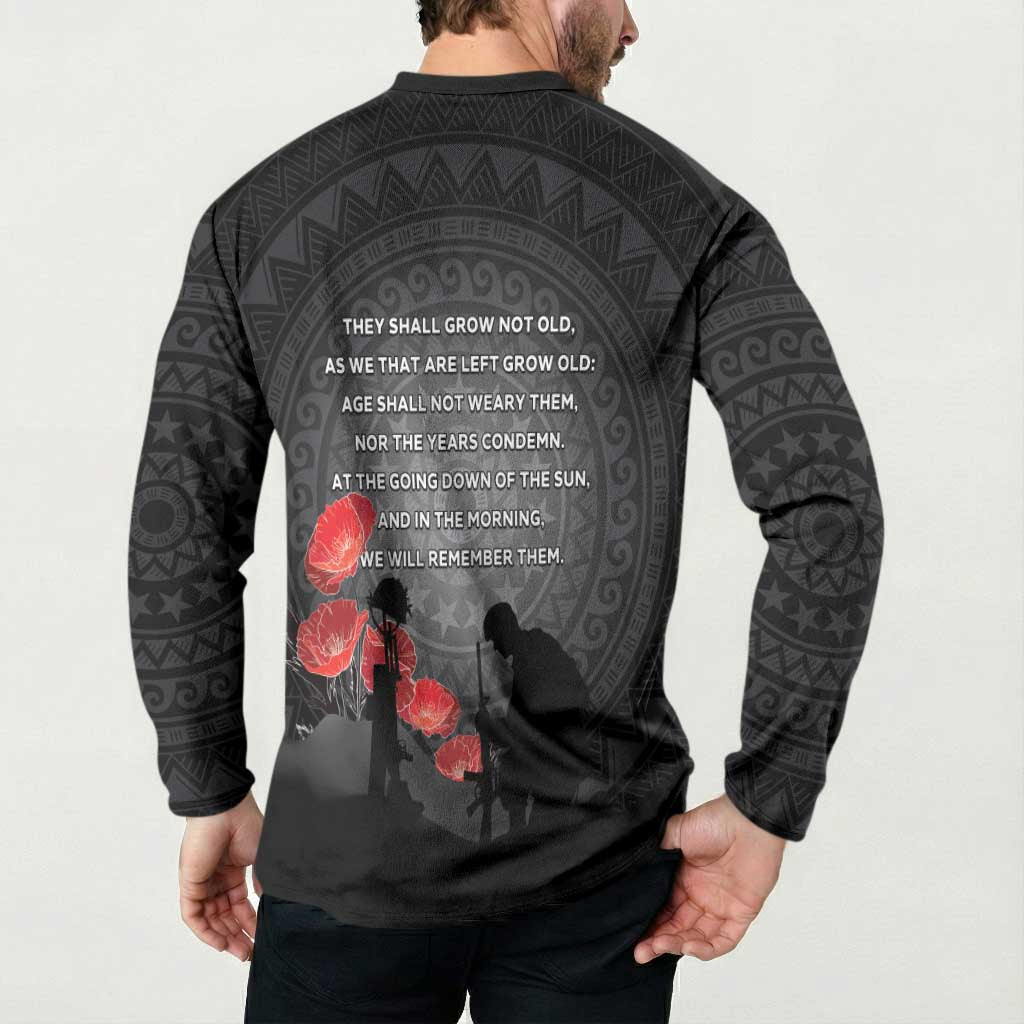 Cook Islands ANZAC Day Button Sweatshirt Soldier Silhouette Remembrance
