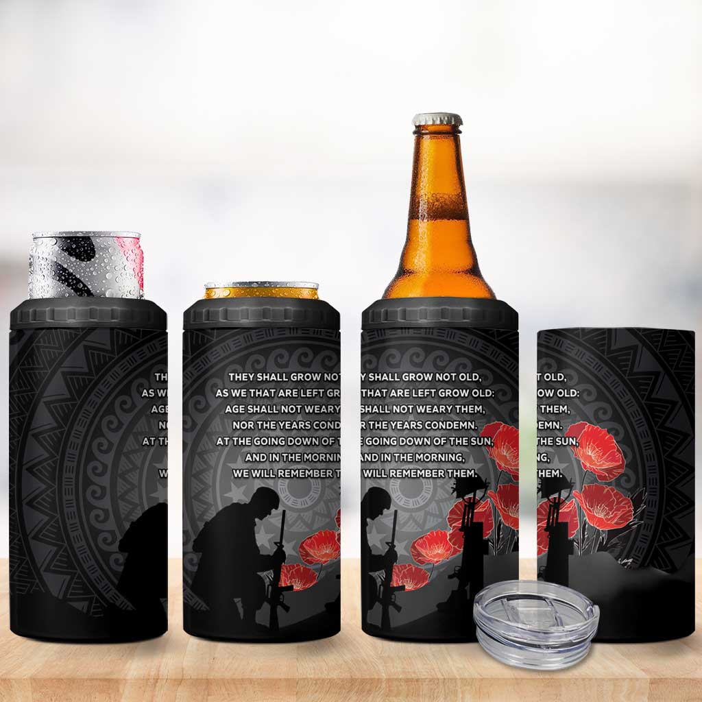 Cook Islands ANZAC Day 4 in 1 Can Cooler Tumbler Soldier Silhouette Remembrance