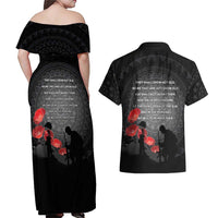 Cook Islands ANZAC Day Couples Matching Off Shoulder Maxi Dress and Hawaiian Shirt Soldier Silhouette Remembrance