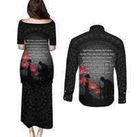 Cook Islands ANZAC Day Couples Matching Puletasi and Long Sleeve Button Shirt Soldier Silhouette Remembrance