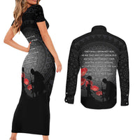 Cook Islands ANZAC Day Couples Matching Short Sleeve Bodycon Dress and Long Sleeve Button Shirt Soldier Silhouette Remembrance