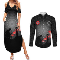 Cook Islands ANZAC Day Couples Matching Summer Maxi Dress and Long Sleeve Button Shirt Soldier Silhouette Remembrance