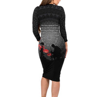 Cook Islands ANZAC Day Family Matching Long Sleeve Bodycon Dress and Hawaiian Shirt Soldier Silhouette Remembrance LT05 - Polynesian Pride