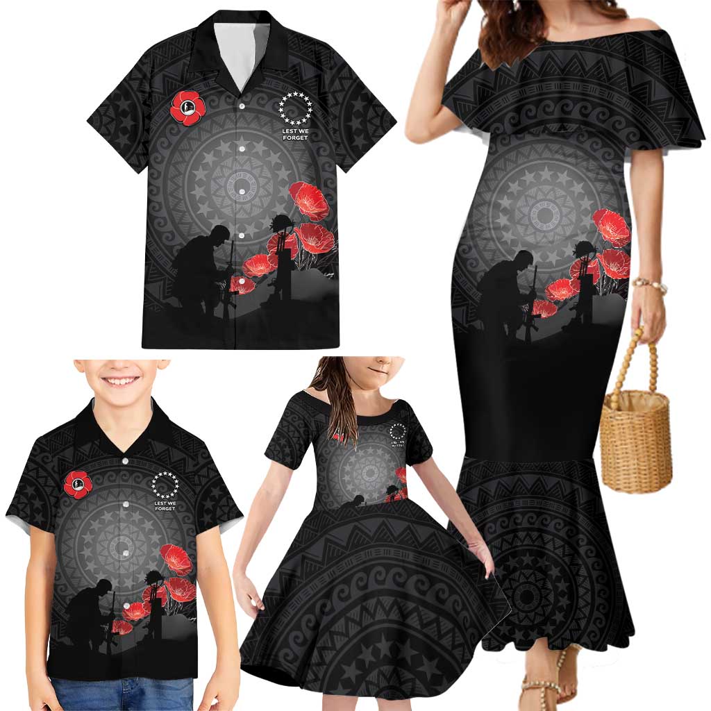 Cook Islands ANZAC Day Family Matching Mermaid Dress and Hawaiian Shirt Soldier Silhouette Remembrance LT05 - Polynesian Pride