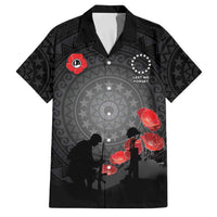 Cook Islands ANZAC Day Family Matching Off Shoulder Maxi Dress and Hawaiian Shirt Soldier Silhouette Remembrance LT05 Dad's Shirt - Short Sleeve Black - Polynesian Pride